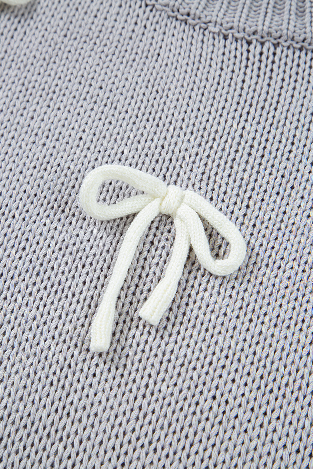 Light Grey Bowknot Applique Cap Sleeve Sweater