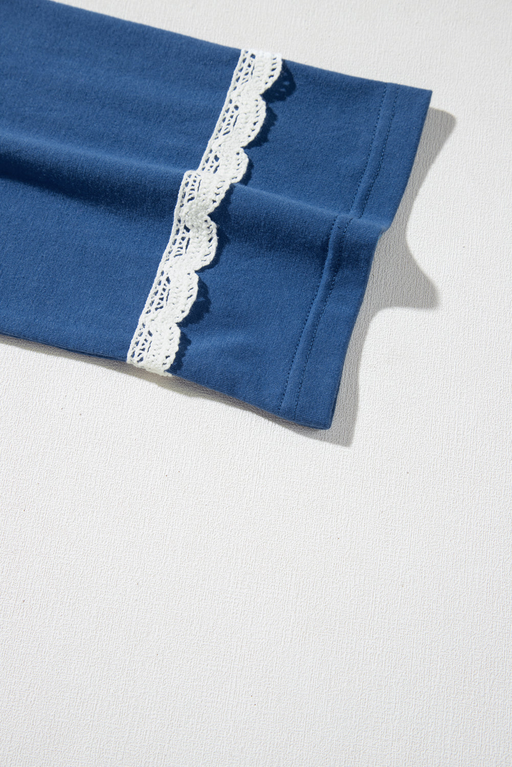 Blue Boho Geometric Print Lace Ricrac Raglan Sleeve Blouse