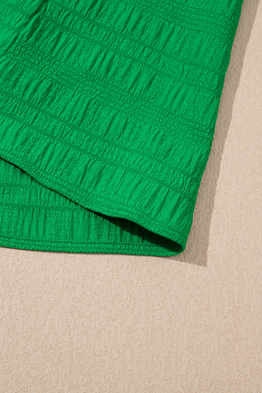 Dark Green Ruffle Sleeve Textured Smocked Blouse