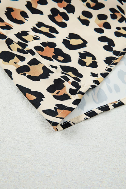 Khaki Pop of Color Neckline Loose Fit Leopard Print Blouse