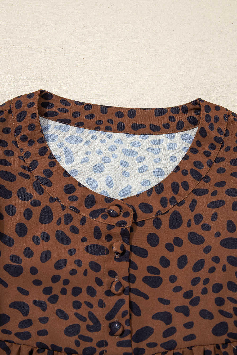 Brown Leopard Print Ruffle Puff Sleeve Blouse