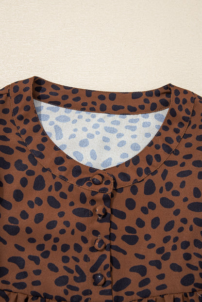 Brown Leopard Print Ruffle Puff Sleeve Blouse