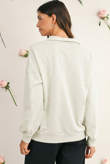 Light Grey Pop of Color Collared Patchwork Pullover Sweatshirt