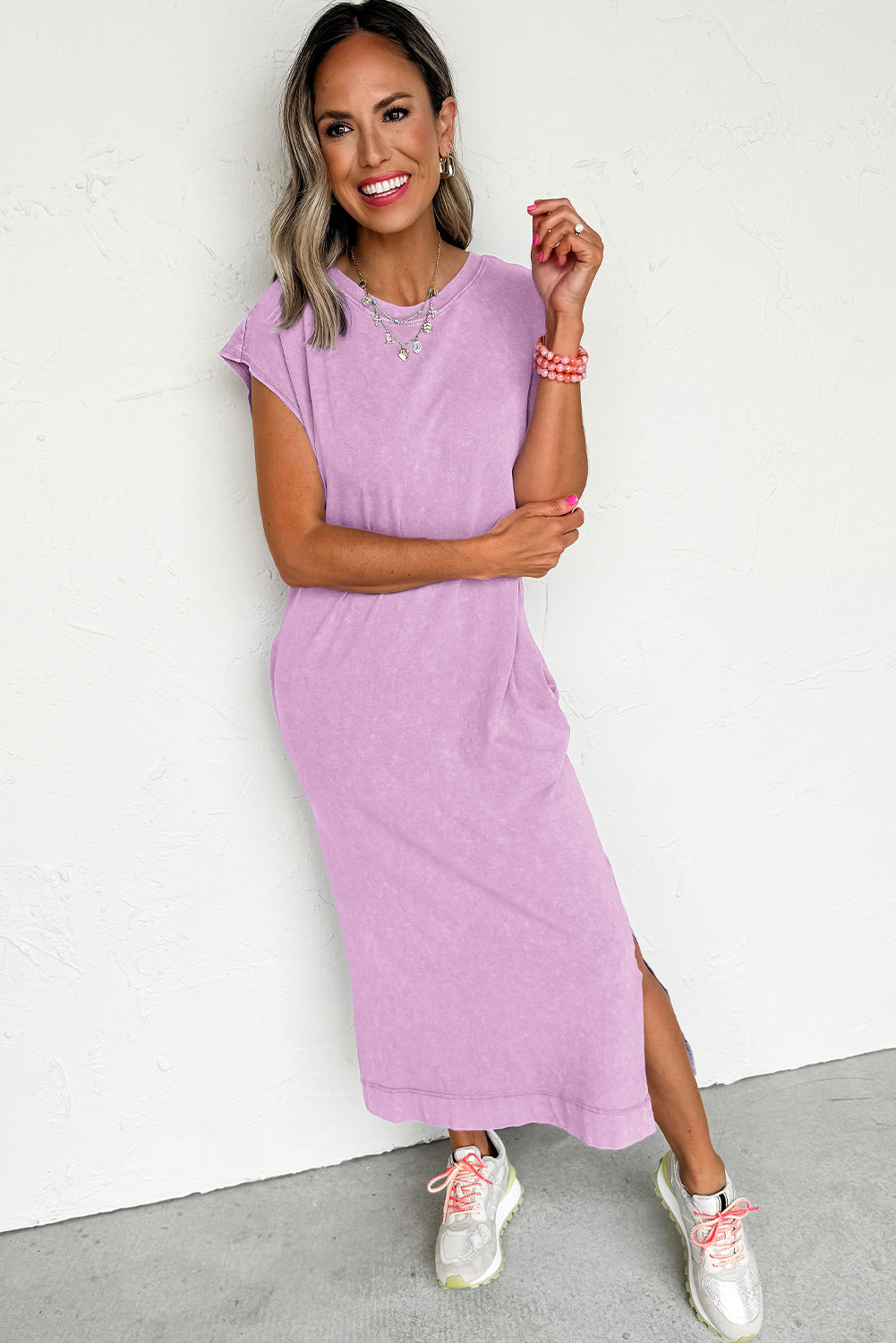 Wisteria Mineral Wash Pocketed T-shirt Dress