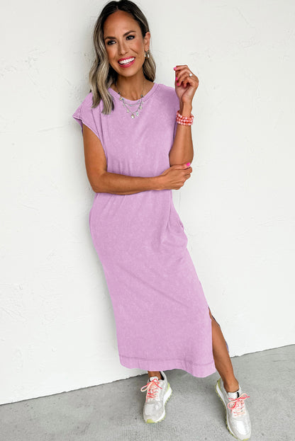 Wisteria Mineral Wash Pocketed T-shirt Dress