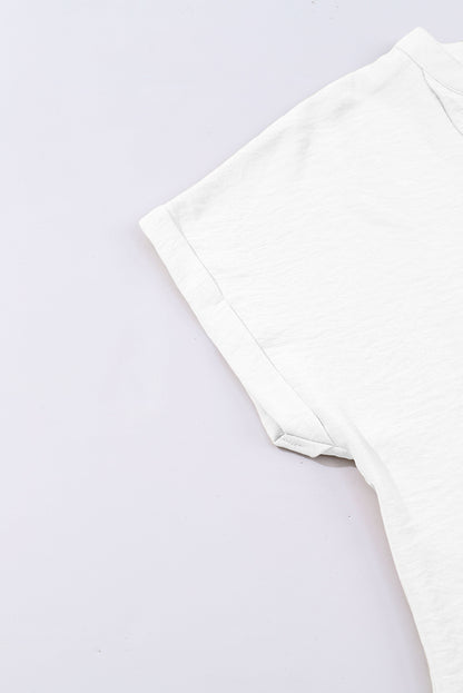 White Notched Neck Batwing Sleeve Blouse