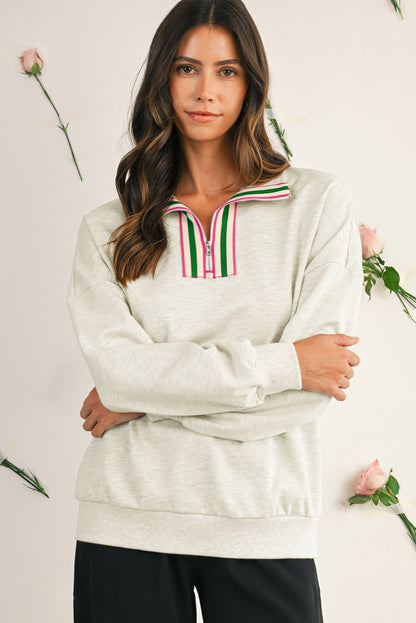 Light Grey Pop of Color Collared Patchwork Pullover Sweatshirt