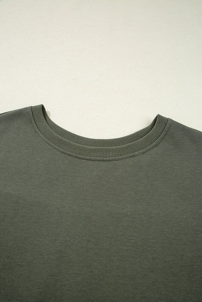 Moss Green Vintage Plaid Patchwork Drop Shoulder Sweatshirt