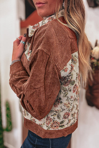 Clay Ribbed Retro Floral Patchwork Jacket