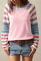Pink Striped Colorblock Long Sleeve Top