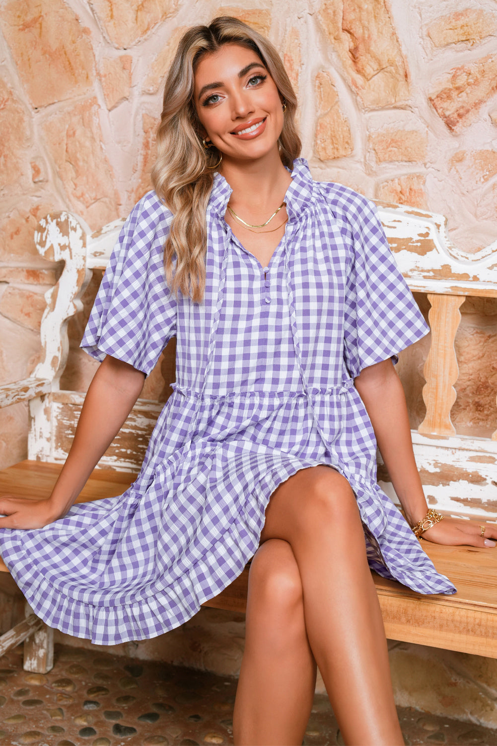 Lavendula Plaid Frill Tiered Mini Dress