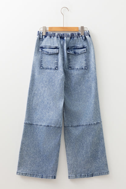 Ashleigh Blue Acid Wash Exposed Seam Drawstring High Waist Jeans