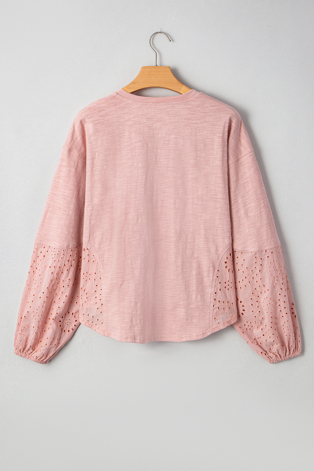 Light Pink Notch V Neck Batwing Sleeve Patchwork Blouse
