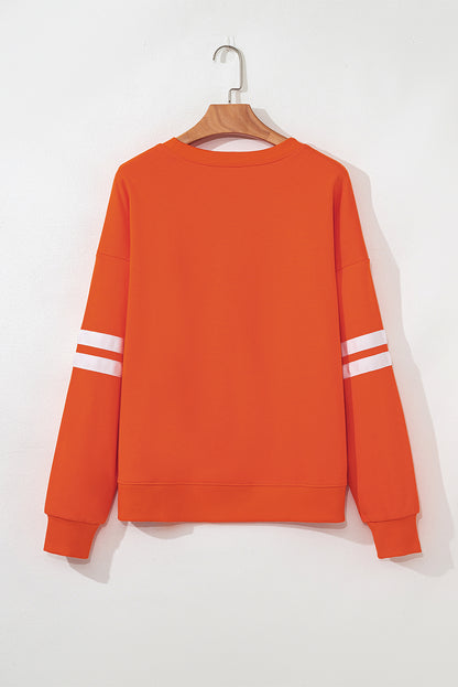 Orange Preppy Striped Sleeve Loose Sweatshirt