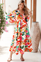 Orange Abstract Tie V Neck Tiered Maxi Dress