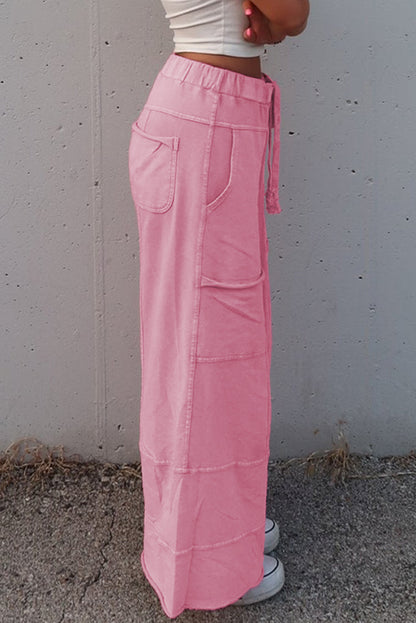 Bonbon Mineral Wash Exposed Seam Wide Leg Cargo Pants