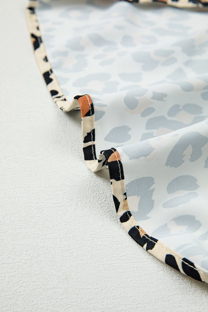 Khaki Pop of Color Neckline Loose Fit Leopard Print Blouse