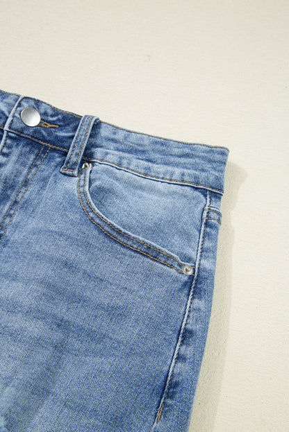 Myosotis Irregular Distressed Hem Denim Midi Skirt