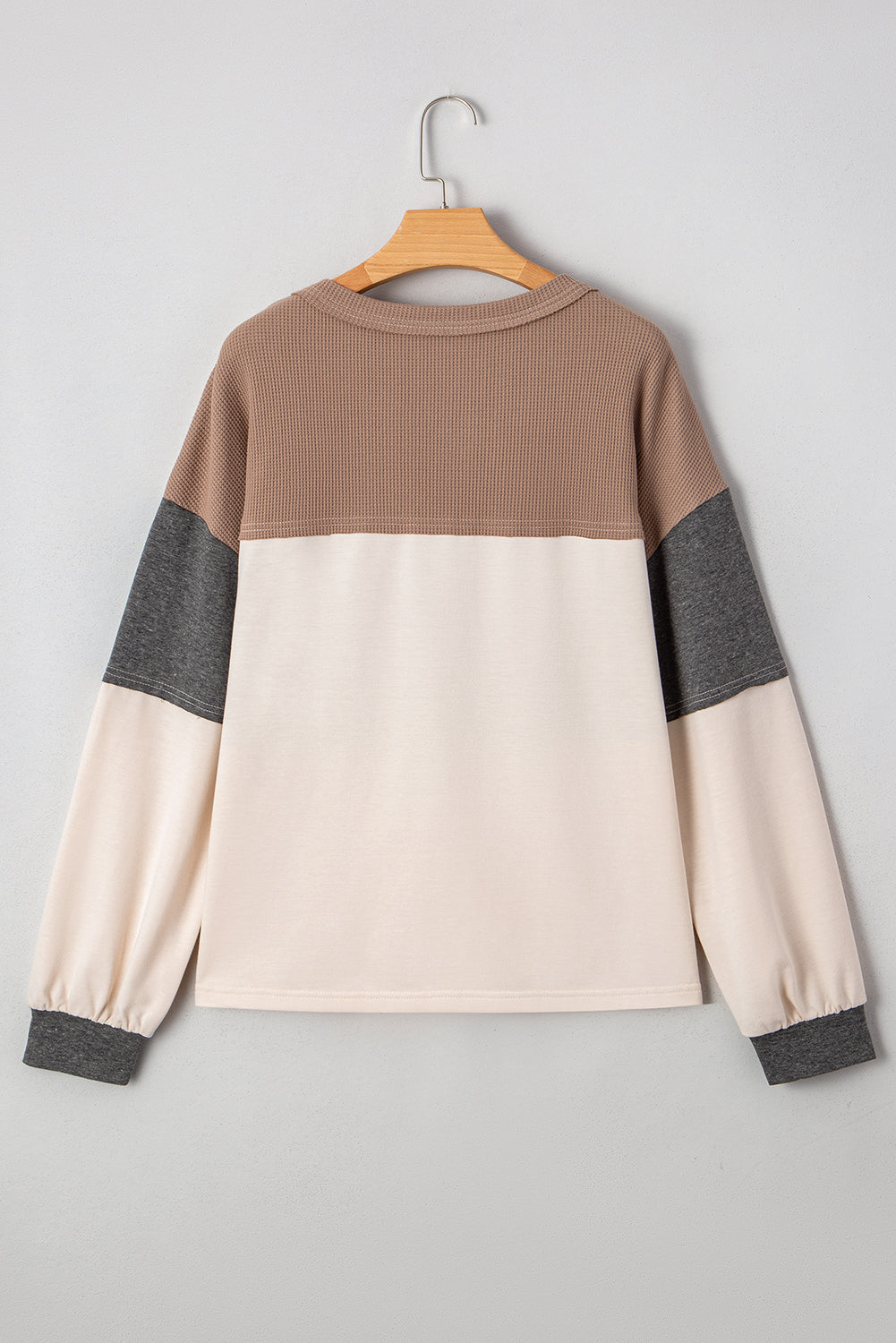 Jet Stream Colorblock Waffle Patchwork Loose Henley Top