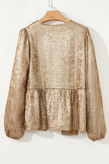 Gold Metallic Tied Front Babydoll Blouse