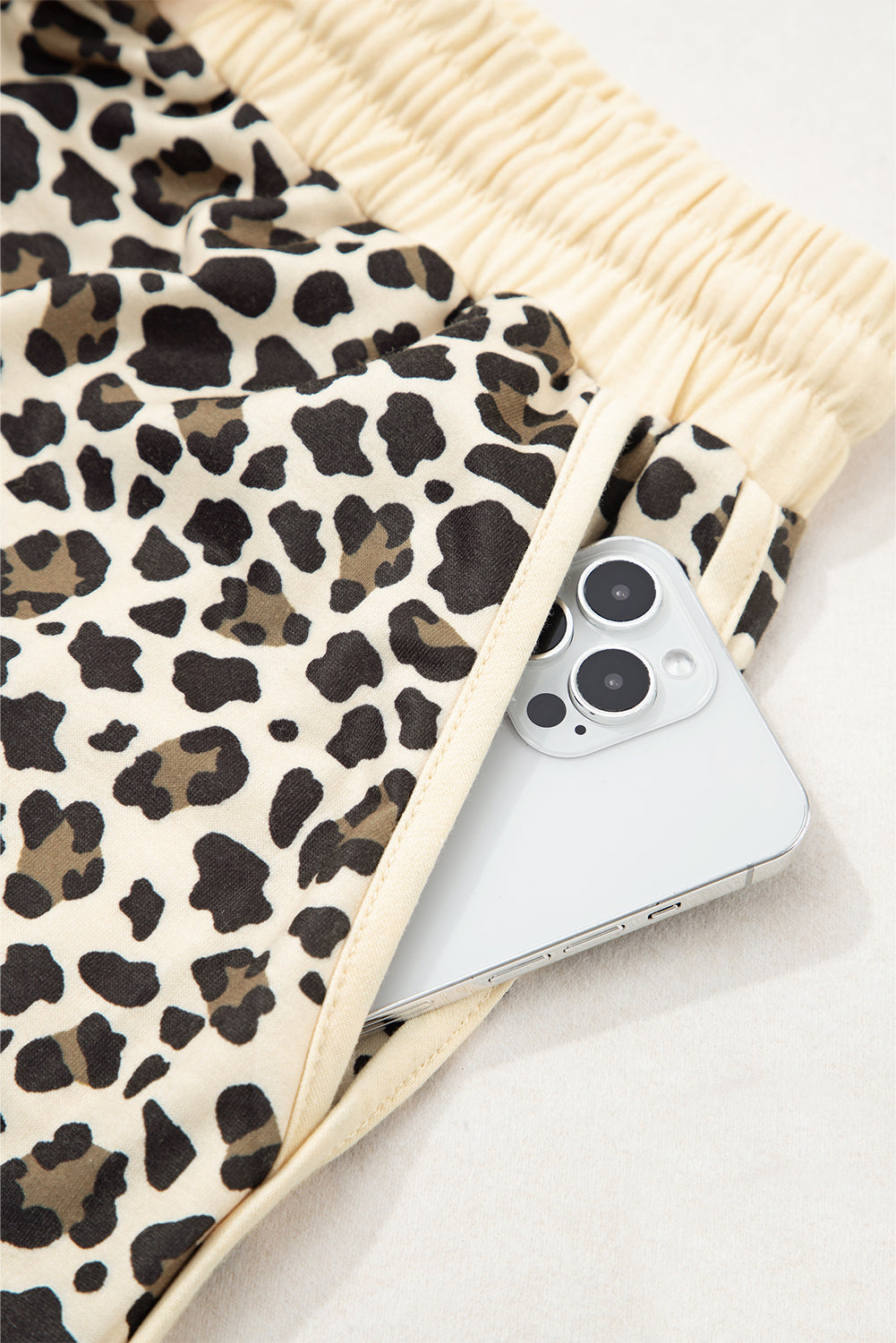 Brown Leopard Print Contrast Trim Two Piece Shorts Set