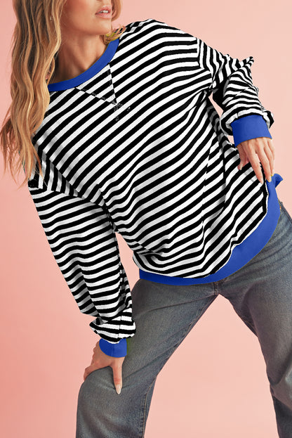 Black Stripe Contrast Edge Cross Seam Oversized Sweatshirt