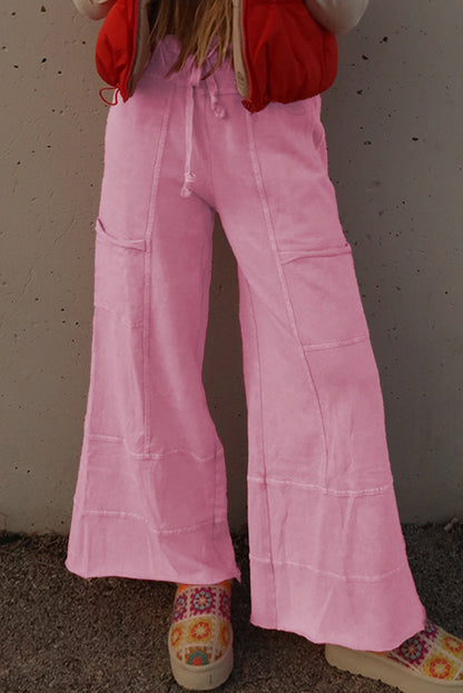 Bonbon Mineral Wash Exposed Seam Wide Leg Cargo Pants