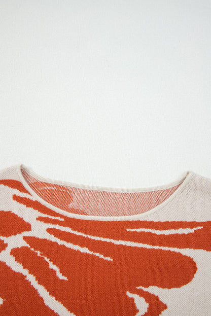 Beige Flower Pattern Drop Sleeve Baggy Sweater