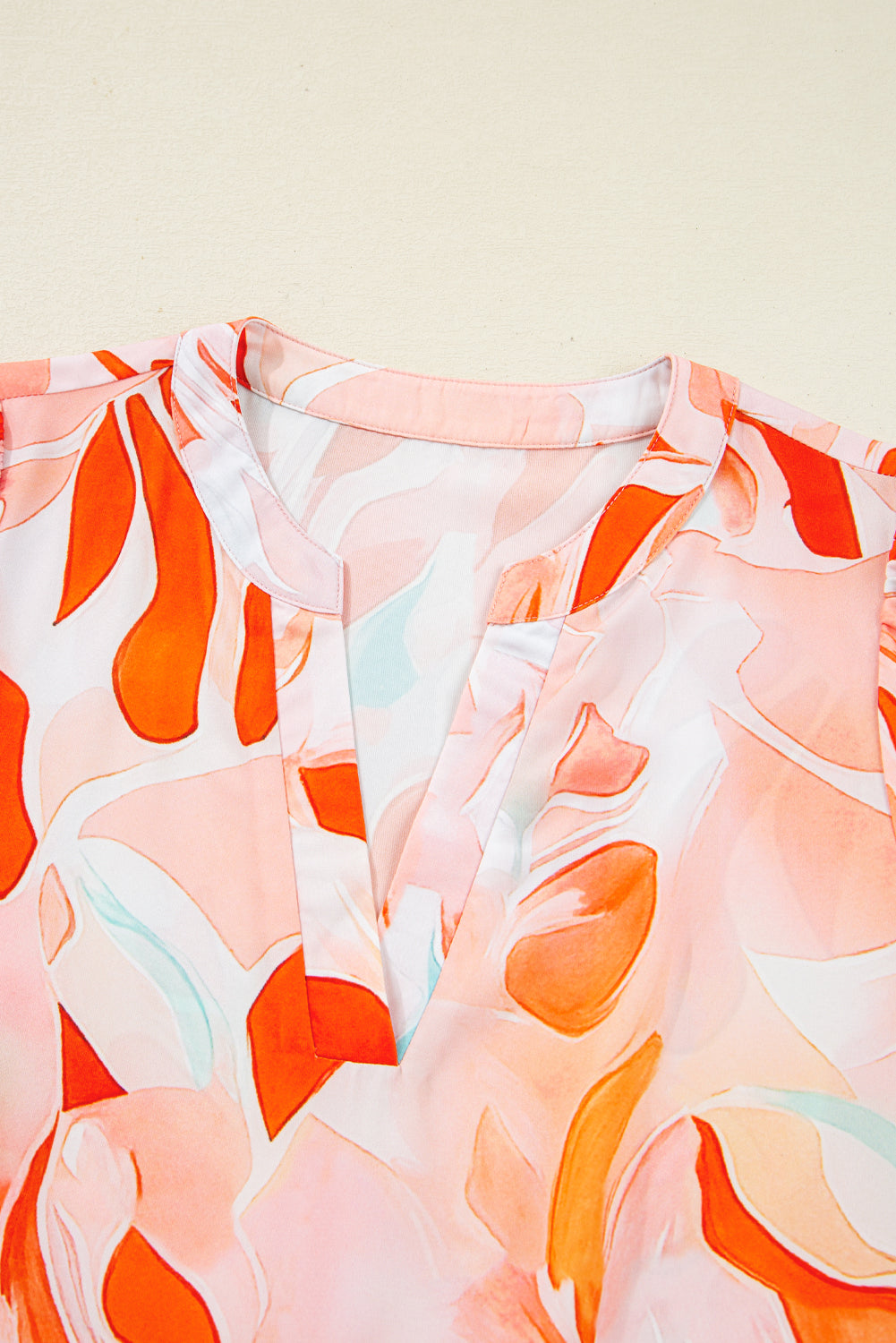 Orange Abstract Print Split Neck Long Sleeve Dress