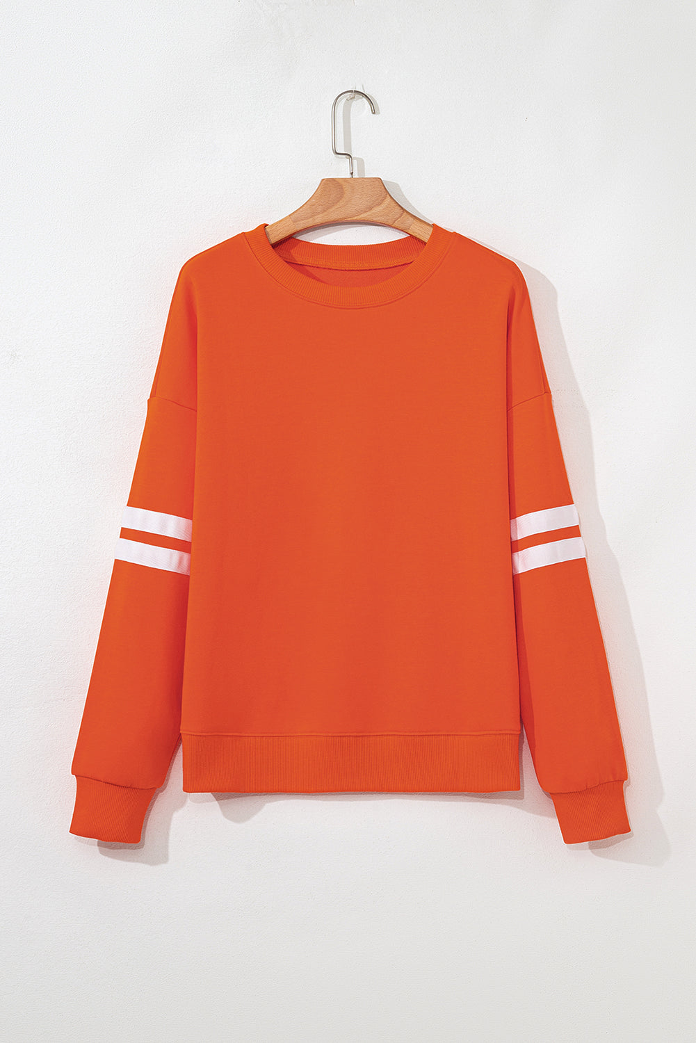 Orange Preppy Striped Sleeve Loose Sweatshirt