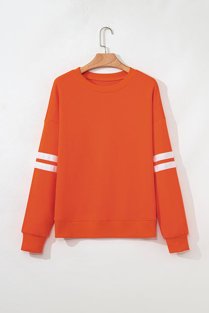 Orange Preppy Striped Sleeve Loose Sweatshirt