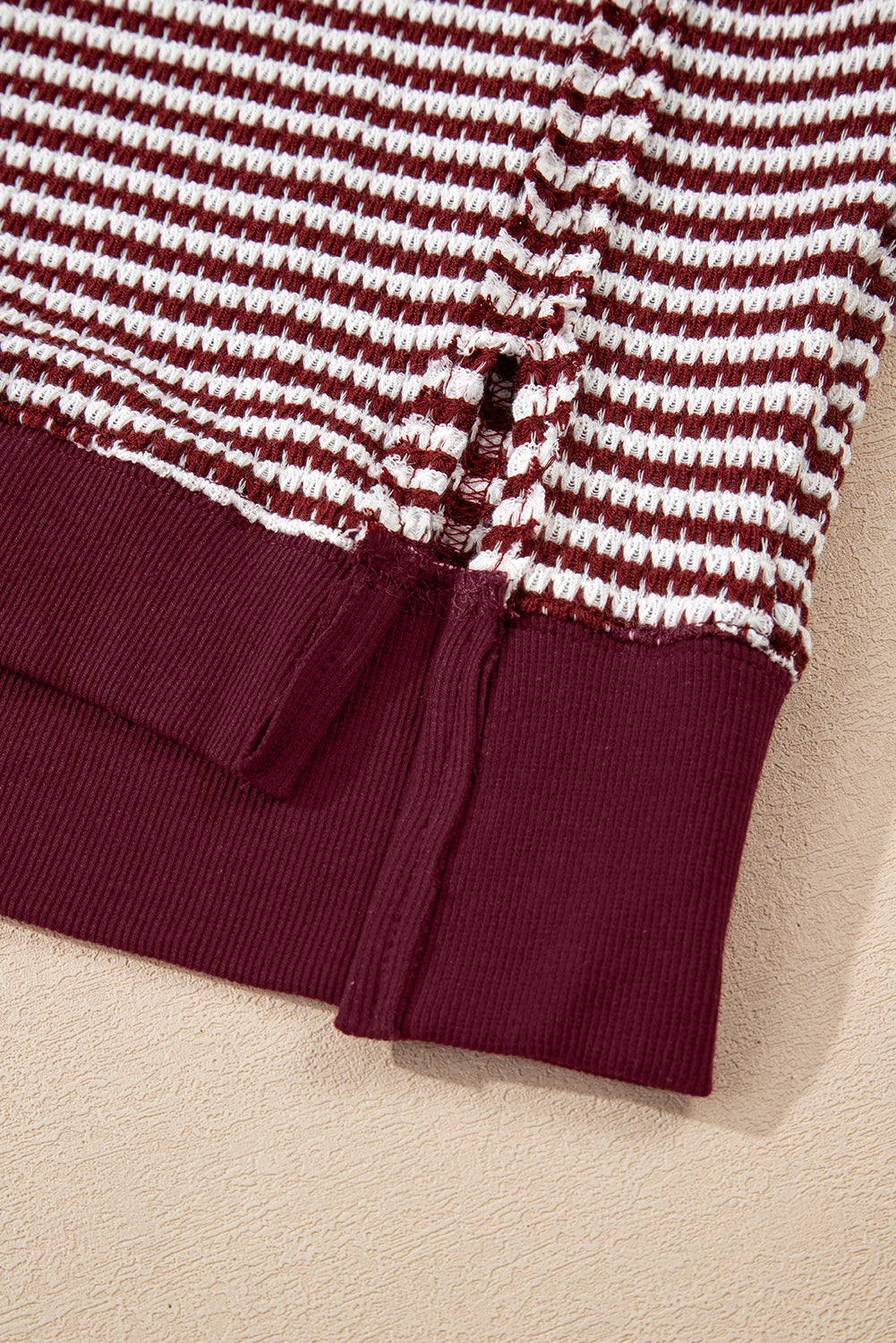 Red Stripe Ribbed Trim Drop Shoulder Long Sleeve Oversized Top