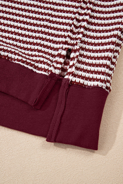 Red Stripe Ribbed Trim Drop Shoulder Long Sleeve Oversized Top