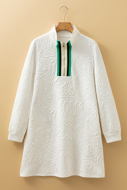 White Pop of Color Neckline Textured Mini Dress