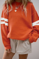 Orange Preppy Striped Sleeve Loose Sweatshirt