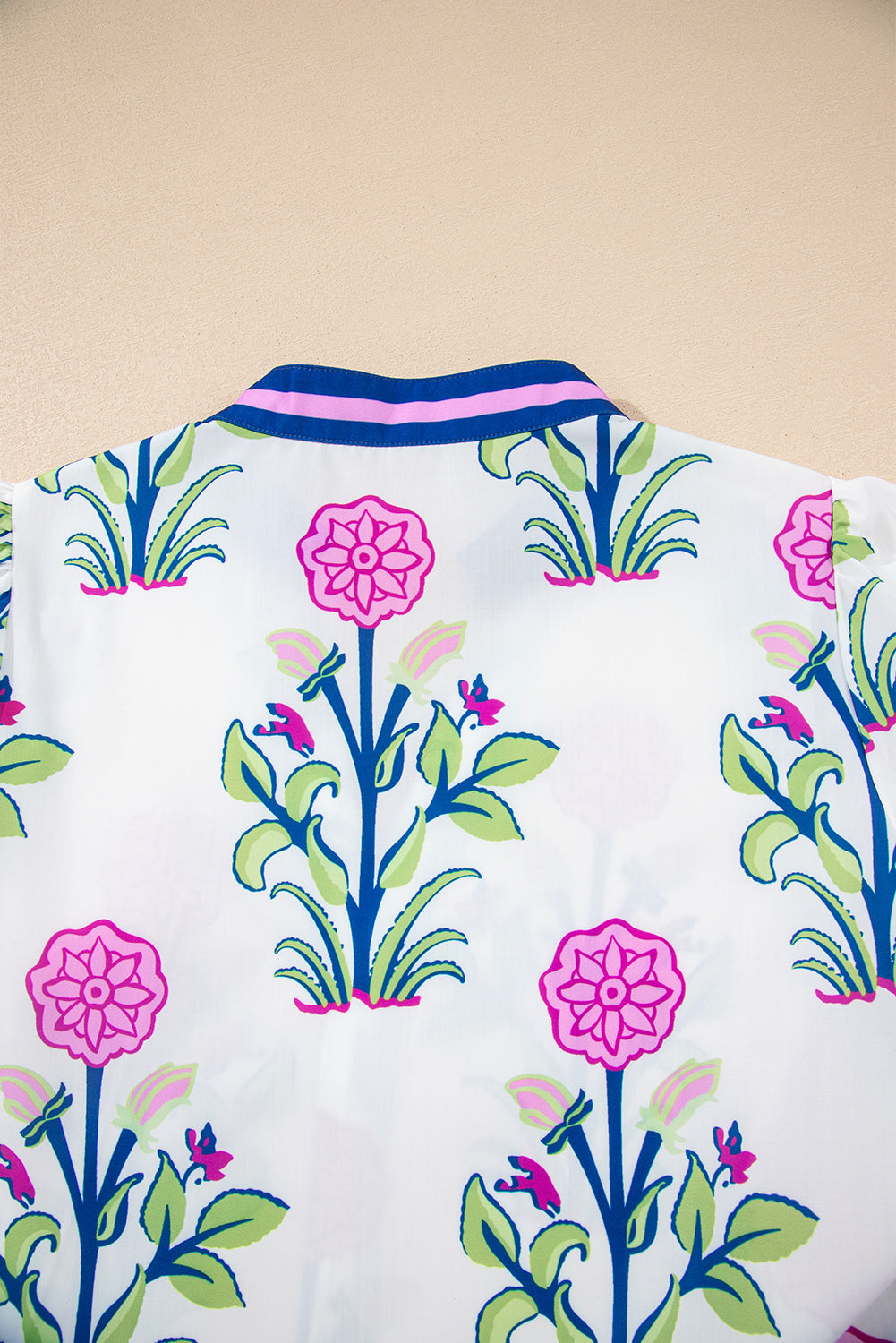 White Floral Print Pop of Color V Neck Mini Dress