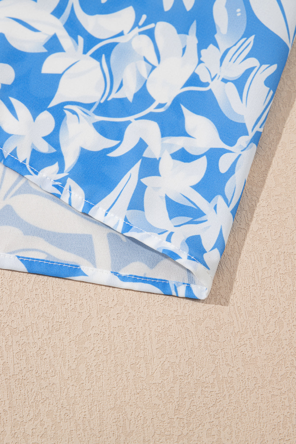 Sky Blue Floral Print Deep V Neck Puff Sleeve Flowy Dress