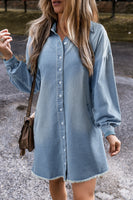 Beau Blue Washed Raw Hem Denim Shirt Dress