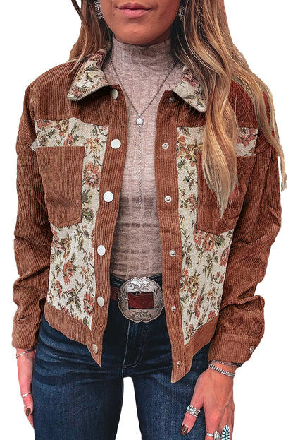 Clay Ribbed Retro Floral Patchwork Jacket