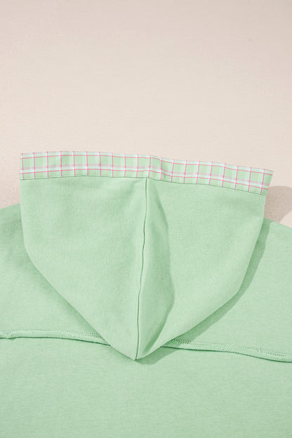 Clearly Aqua Lace Floral Patchwork Hooded Henley Top