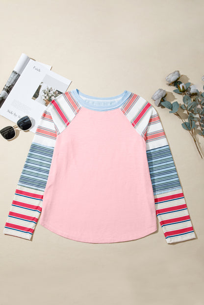 Pink Striped Colorblock Long Sleeve Top