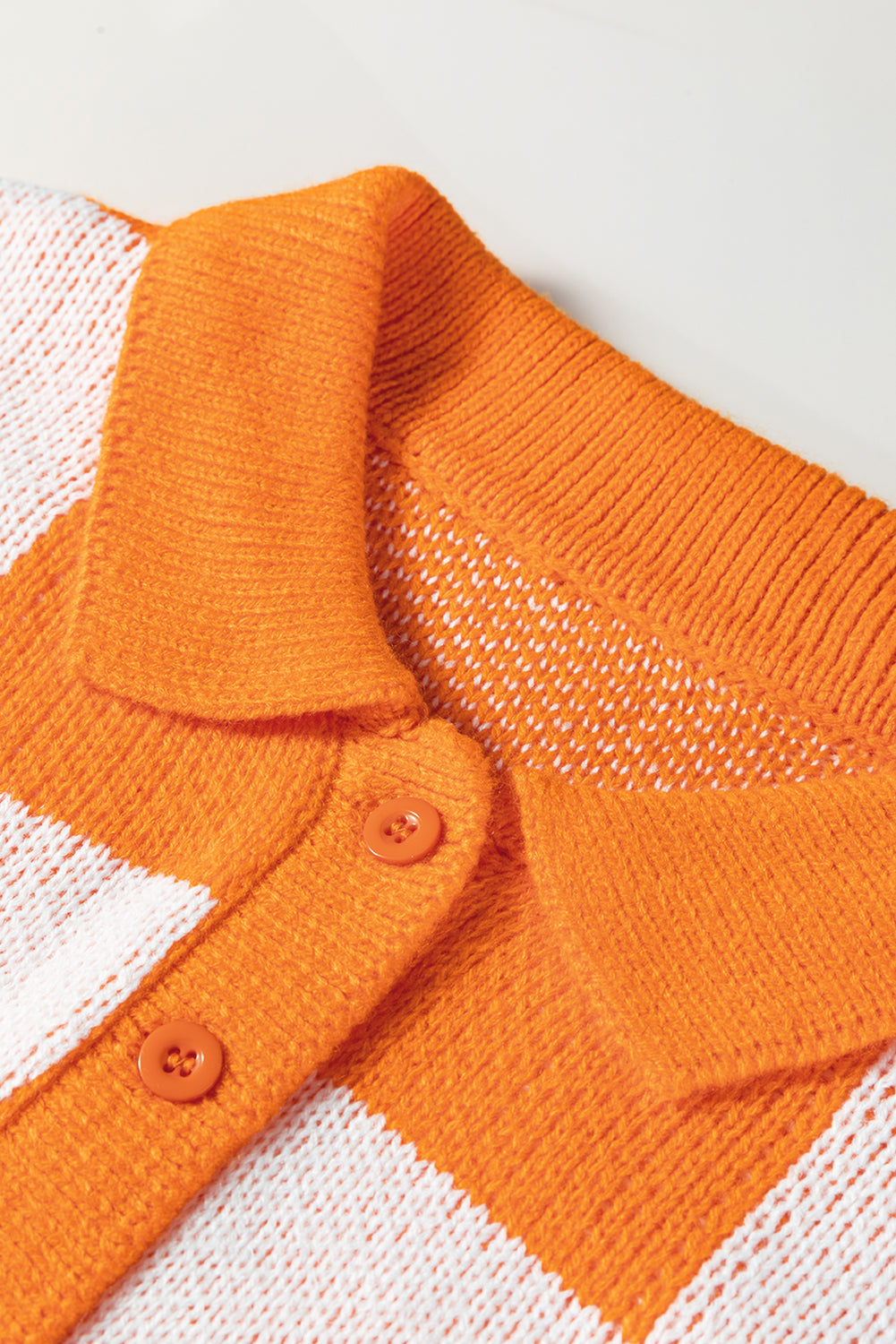 Grapefruit Orange Checkered V-Neck Collared Pullover Sweater