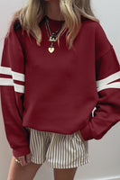 Red Dahlia Preppy Striped Sleeve Loose Sweatshirt