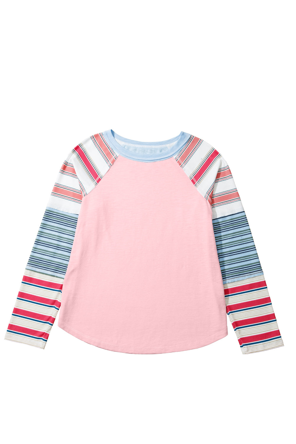 Pink Striped Colorblock Long Sleeve Top