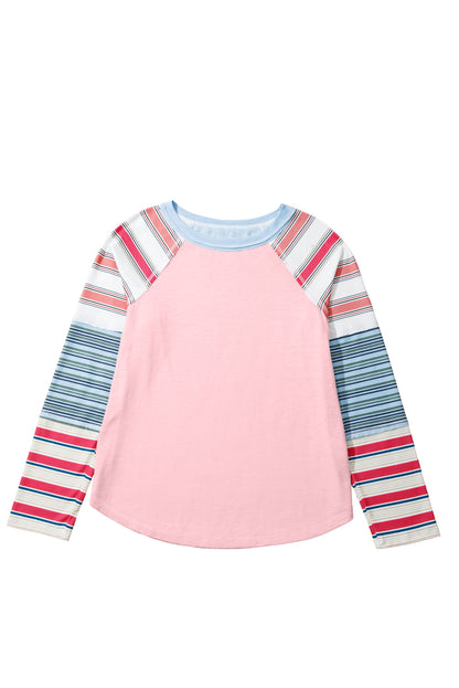 Pink Striped Colorblock Long Sleeve Top