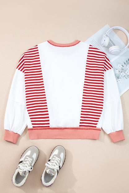 Red Striped Colorblock Patchwork Oversized Sweatshirt