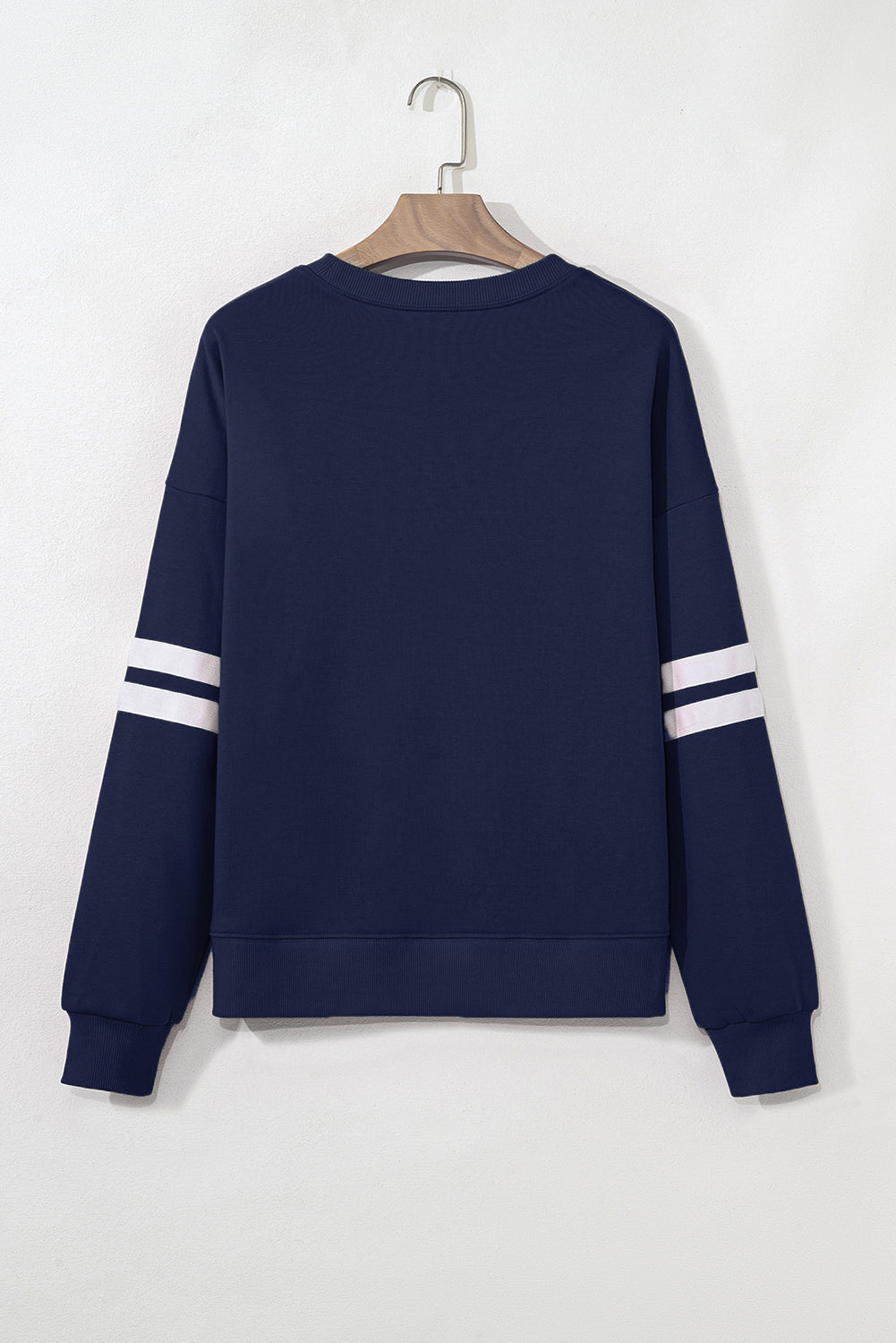 Navy Blue Preppy Striped Sleeve Loose Sweatshirt