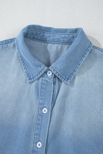 Beau Blue Washed Raw Hem Denim Shirt Dress