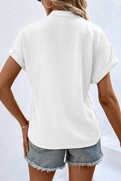 White Notched Neck Batwing Sleeve Blouse