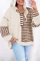 Khaki Striped Patchwork Oversized Pullover Top